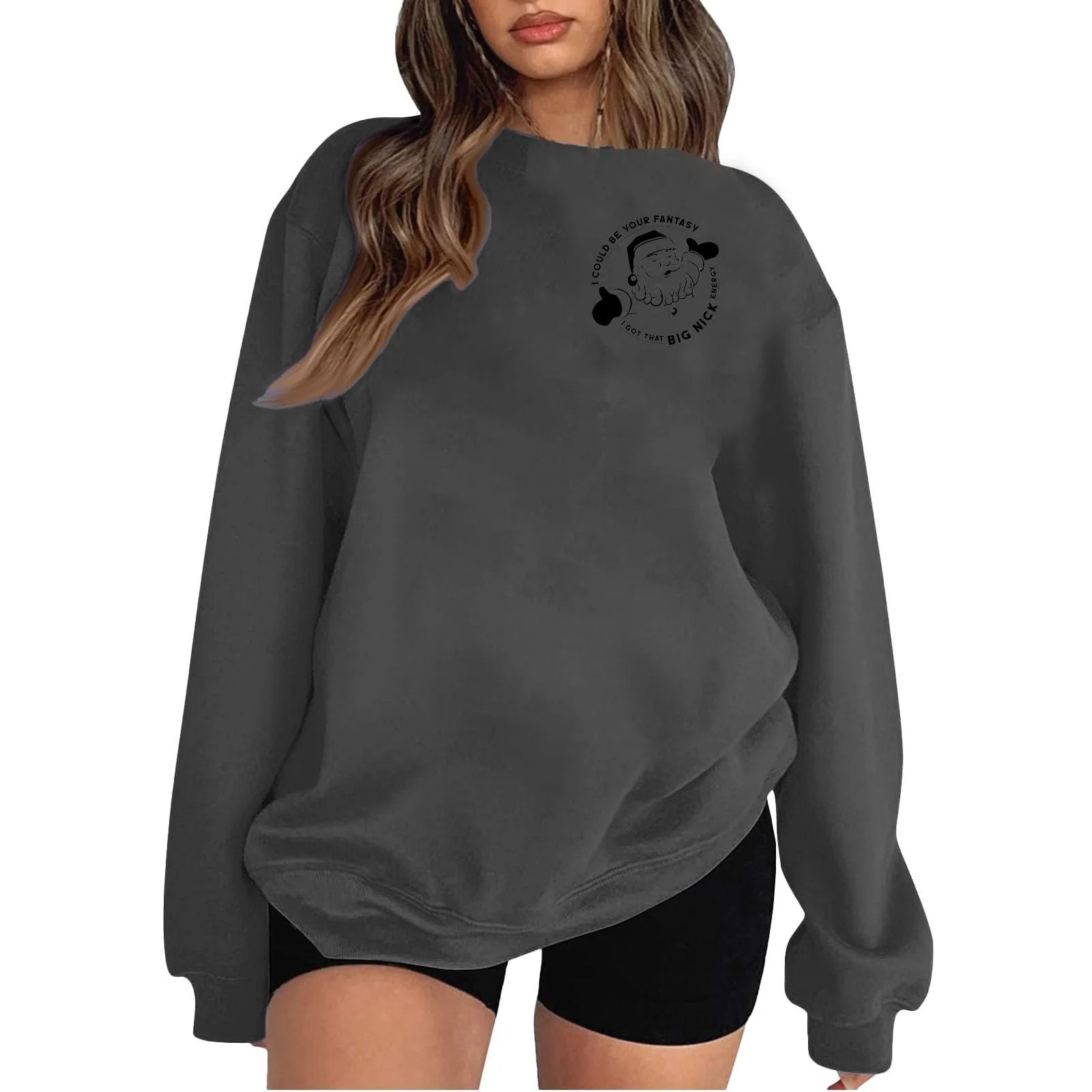 Рождественский свитшот Женский Модный Повседневный Принт Круглый вырез Длинный рукав Пуловер 2025, фото №1