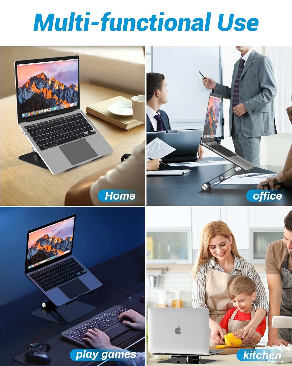 Подставка для ноутбука, регулируемая по высоте, эргономичная алюминиевая, складная вентилируемая подставка для ноутбуков MacBook, Dell, Lenovo, HP, Samsung, Acer и Huawei (10-17.3 дюймов), фото №6