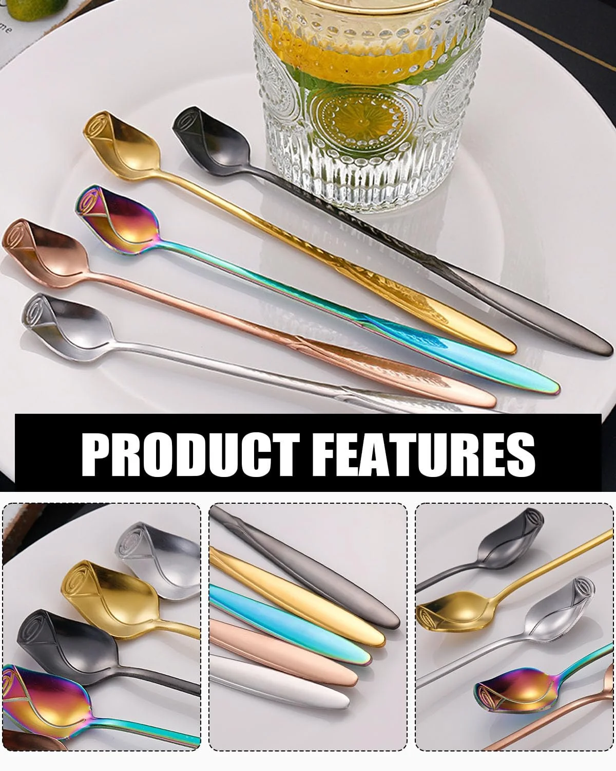 Ложки, набір з 8 чайних ложок, кольорові кавові, фото №3