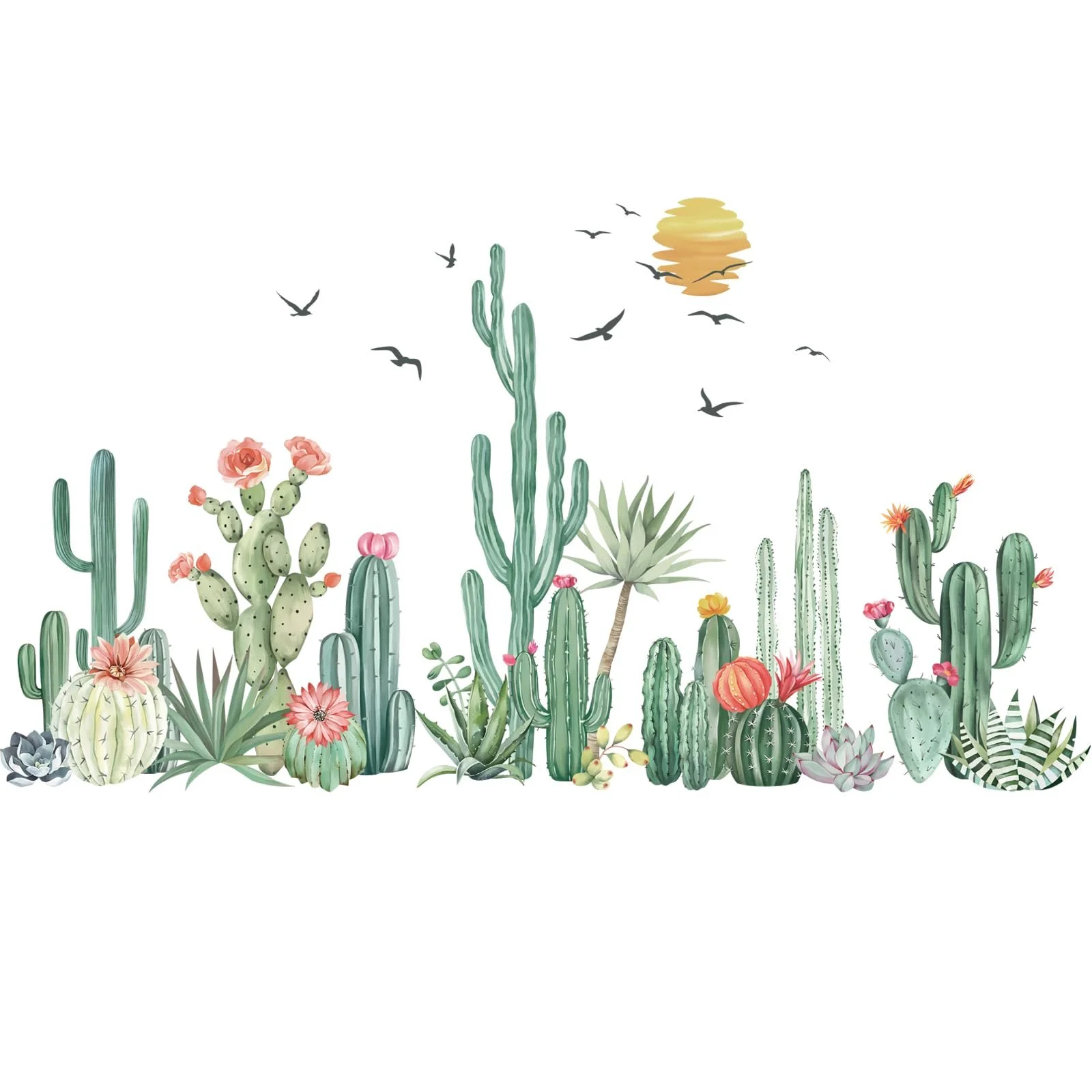 Наклейки на стіну Кактуси та пальми Тропічні рослини знімні водонепроникні Зелені, фото №6