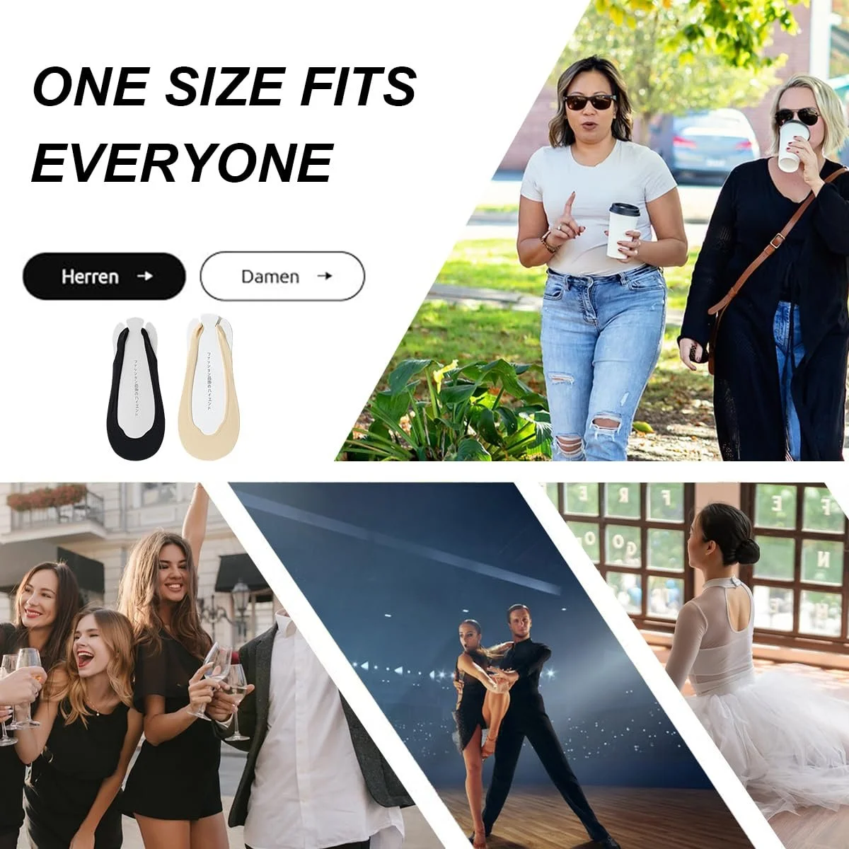 Подследники Женские 4 пары Невидимые Носки Телесный цвет, черный, Один размер, фото №6