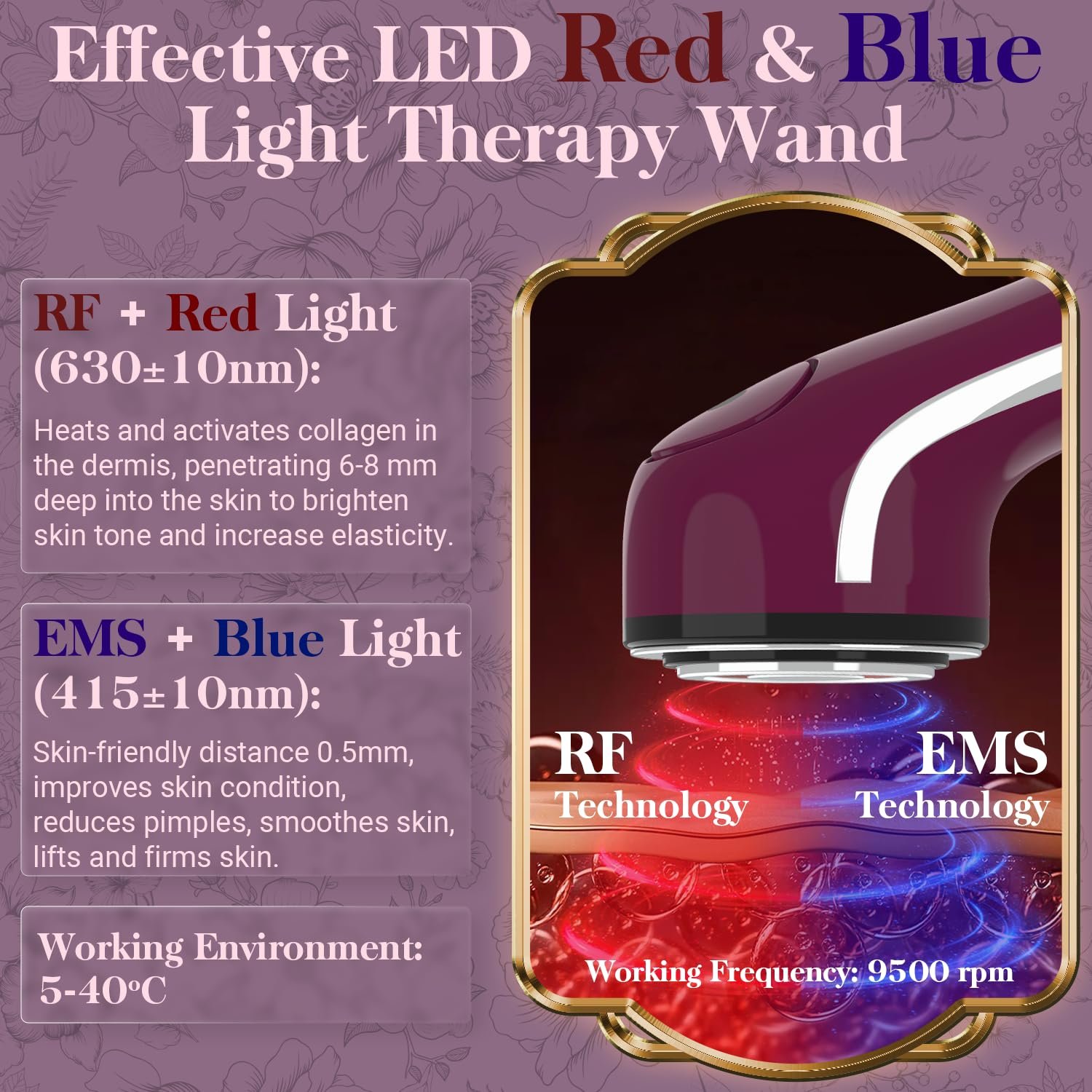 Прибор микротоковый UUPAS LED для красной/синей светотерапии - Радиочастотный и EMS микротоковый прибор для лица - Подтяжка кожи, лифтинг, фото №2