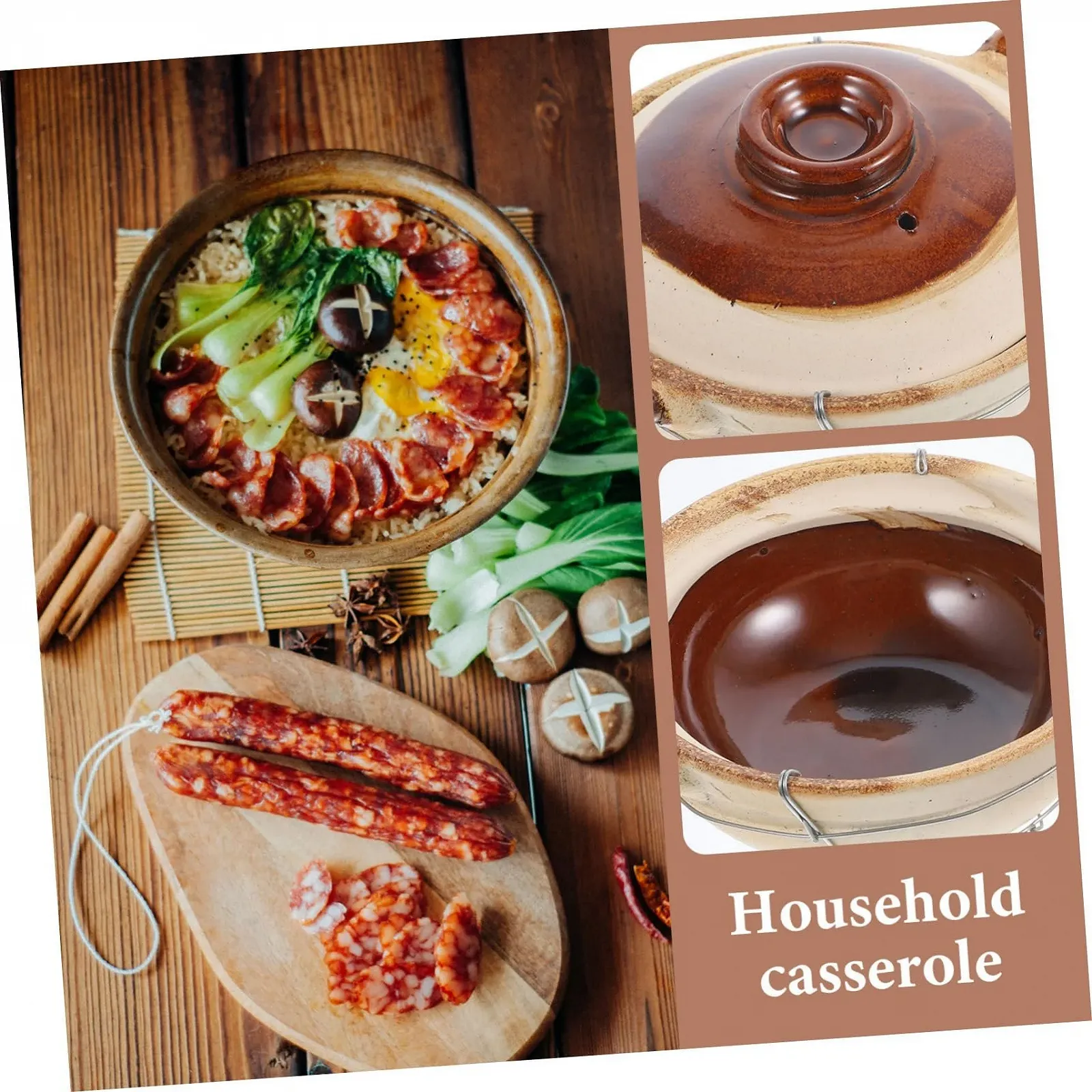 Кастрюля керамическая с ручкой 0.5 л для плиты и духовки коричневая, фото №3