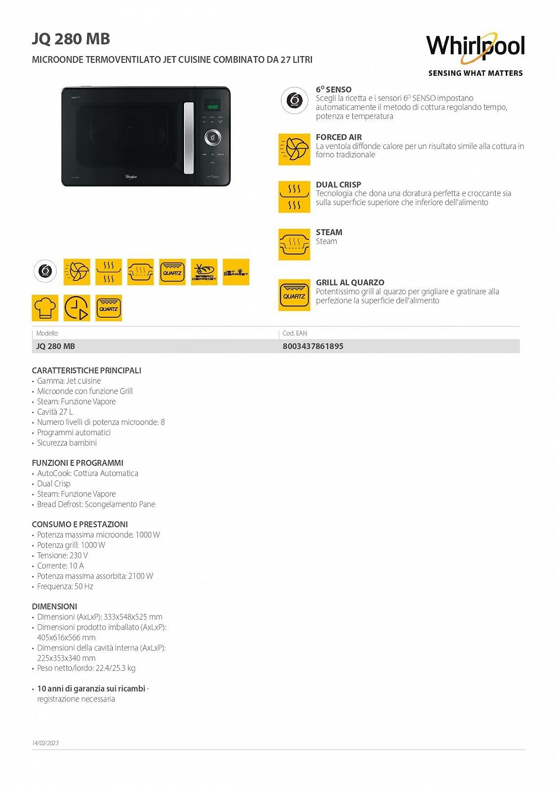 Мікрохвильова піч Whirlpool JQ 280 MB 1000 Вт Чорна, фото №5 Мікрохвильова піч Whirlpool JQ 280 MB 1000 Вт Чорна, фото №5