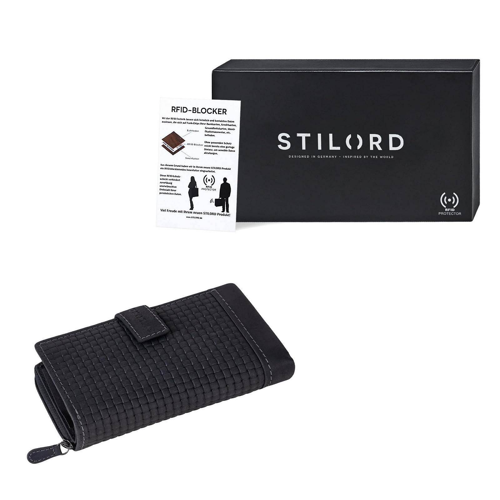 Кошелек STILORD 'Isabella' Кожаный Женский RFID защита Винтажный Плетеный кошелек для женщин Анти NFC Большой кошелек Натуральная кожа с подарочной коробкой, черный, кошелек для монет, фото №2