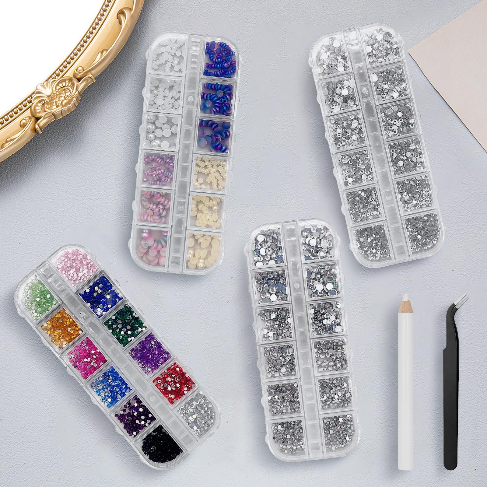 Стразы для ногтей 6800 штук, блестящие камни для ногтей, хрустальные камни для ногтей с пинцетом и карандашом для одежды DIY, фото №7