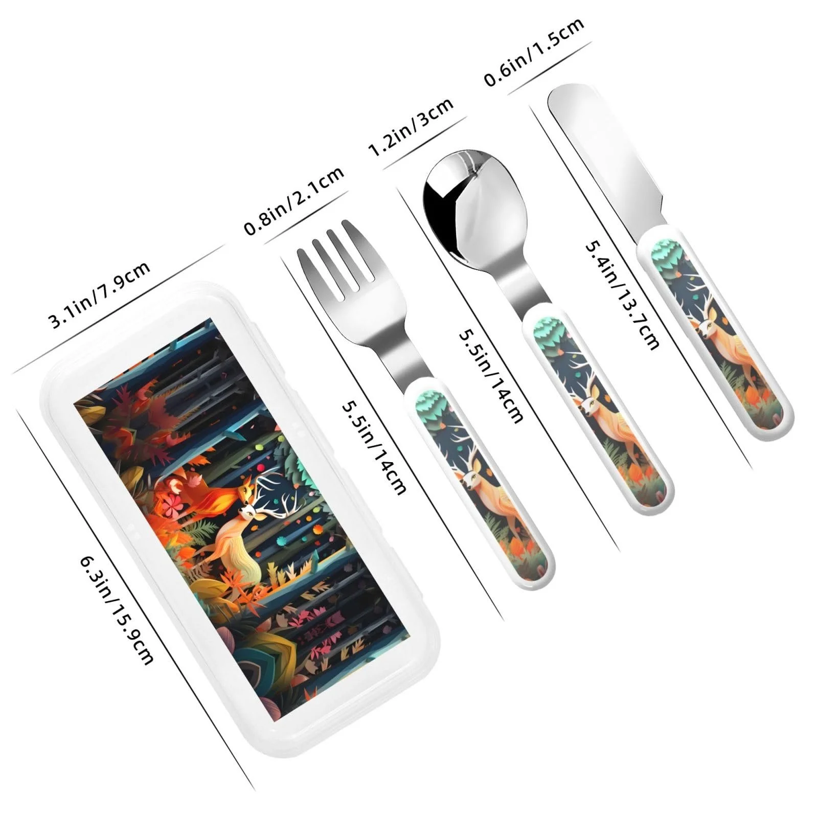 Набір дитячих столових приборів з трьох предметів з малюнком оленя, фото №3 Набір дитячих столових приборів з трьох предметів з малюнком оленя, фото №3
