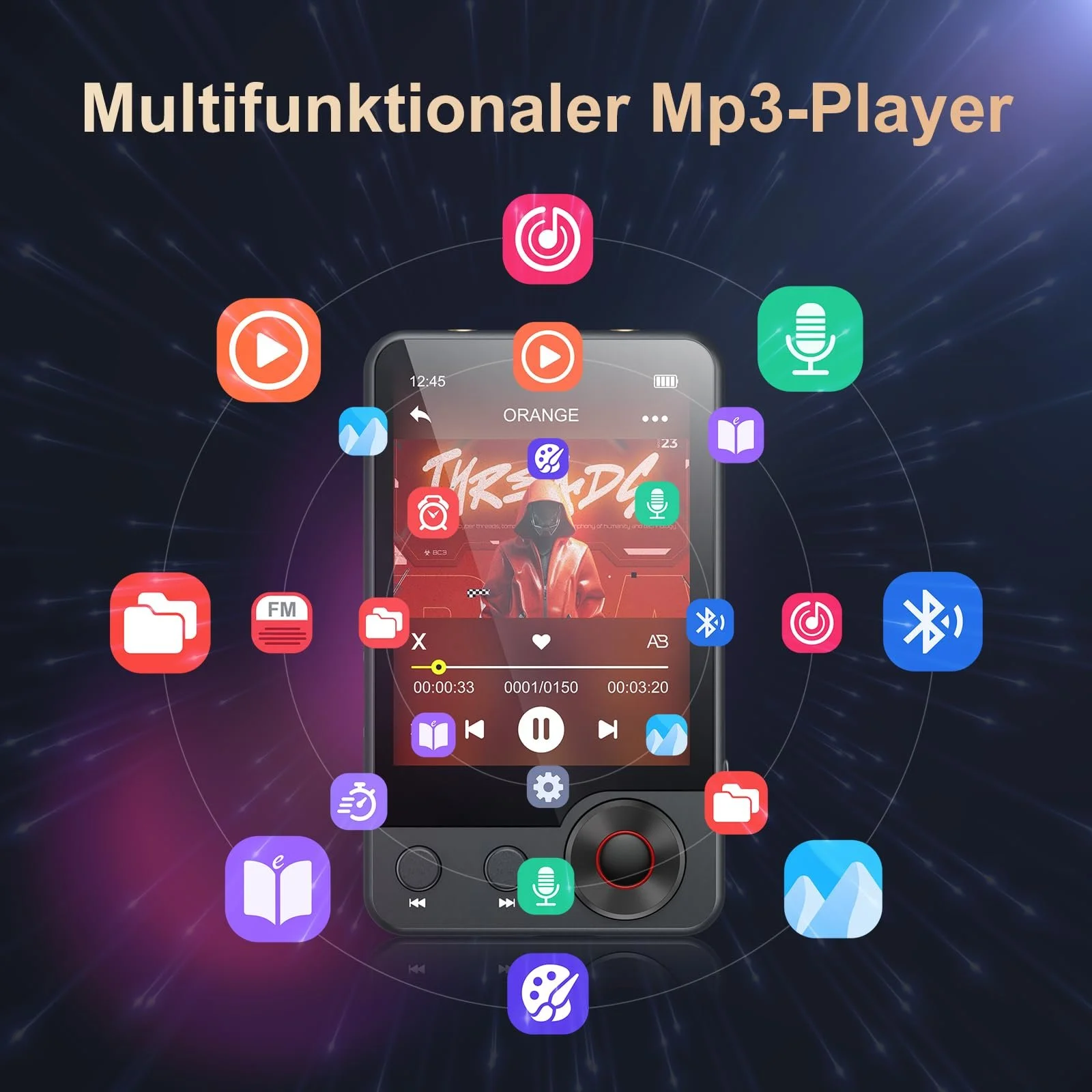 MP3-плеер Oilsky A55 128GB Bluetooth 5.3 с сенсорным экраном 2,4 дюйма, динамиком, FM-радио, записью голоса и наушниками, фото №5