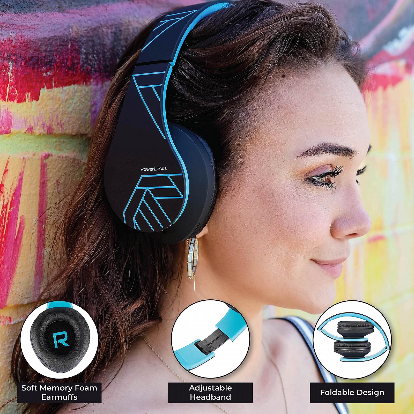 Навушники PowerLocus Bluetooth Over Ear Wireless з мікрофоном Складні М'які амбушури Hi-Fi Stereo Бас Навушники Бездротовий і дротовий режим Синій, фото №3