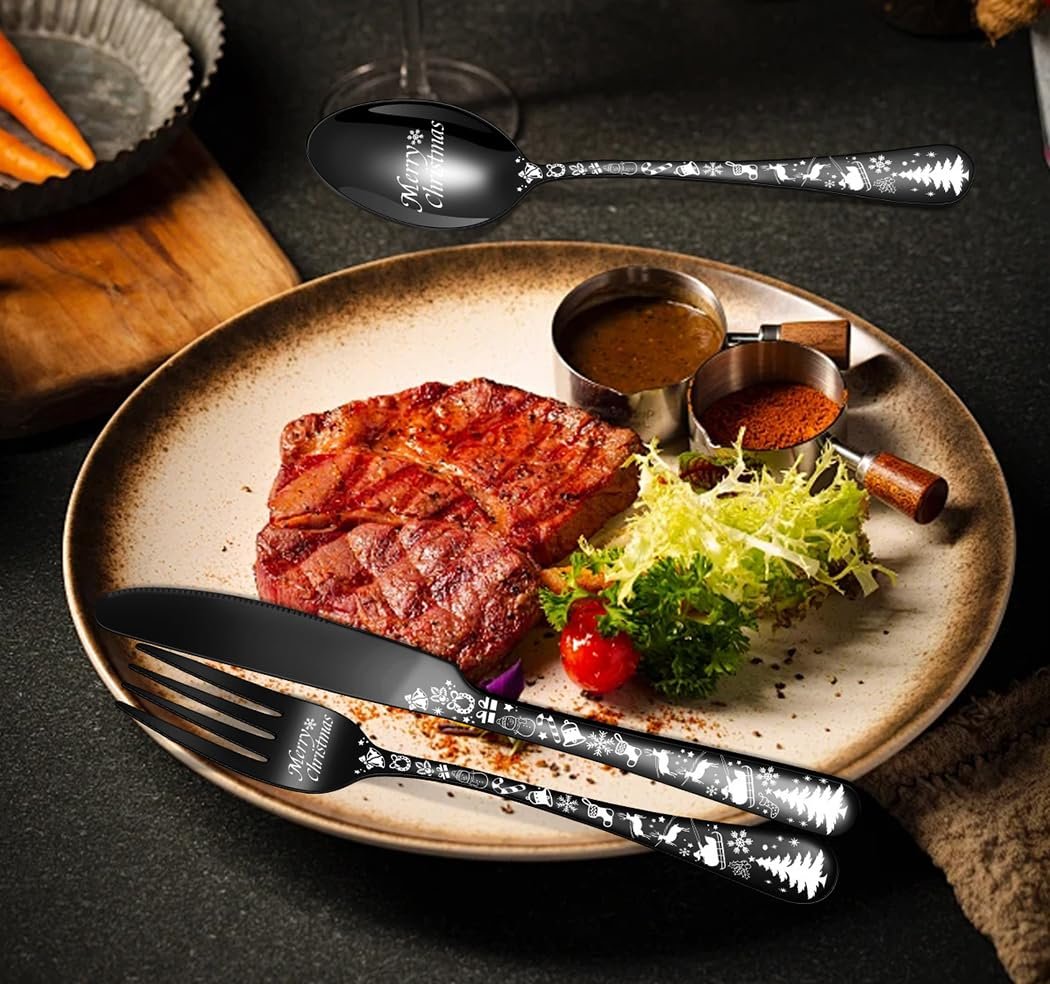 Набор столовых приборов XIAOYU Рождественский, 20 предметов, вилки, ножи и ложки, уникальный набор столовых приборов с рождественской елкой для Хэллоуина, Пасхи и Рождества, фото №5 Набор столовых приборов XIAOYU Рождественский, 20 предметов, вилки, ножи и ложки, уникальный набор столовых приборов с рождественской елкой для Хэллоуина, Пасхи и Рождества, фото №5