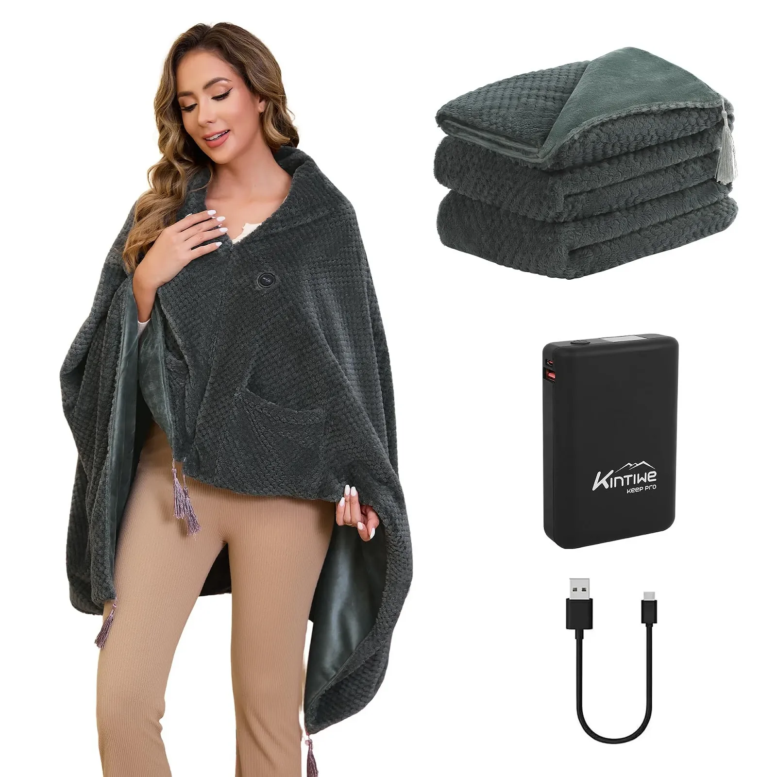 Электрическое одеяло Kintiwe с аккумулятором 20000 mAh, беспроводное, грелка для шеи и плеч с 4 зонами нагрева и 3 уровнями температуры, фото №1 Электрическое одеяло Kintiwe с аккумулятором 20000 mAh, беспроводное, грелка для шеи и плеч с 4 зонами нагрева и 3 уровнями температуры, фото №1