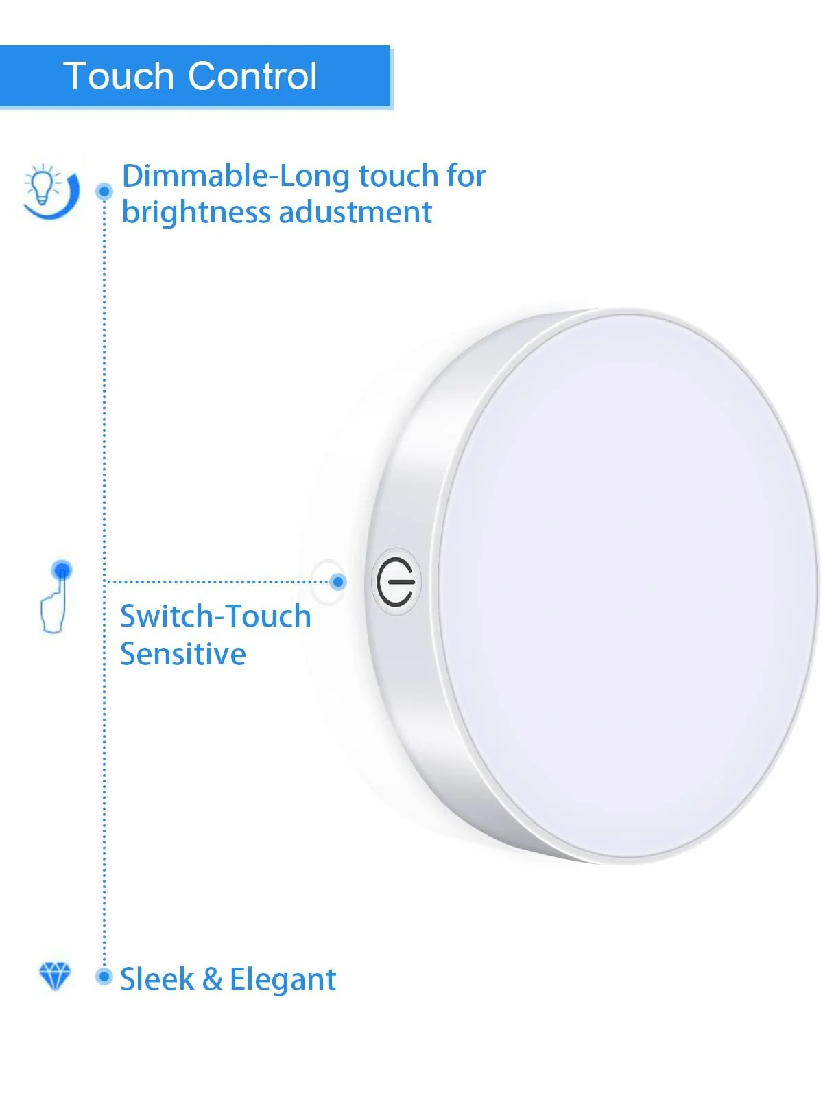 Світильник WILLED Dimmable 3000K Touch Lights, батарейка, сенсорна лампа, акумулятор, магнітна для шафи, кухні, спальні (упаковка з 2 штук), фото №4