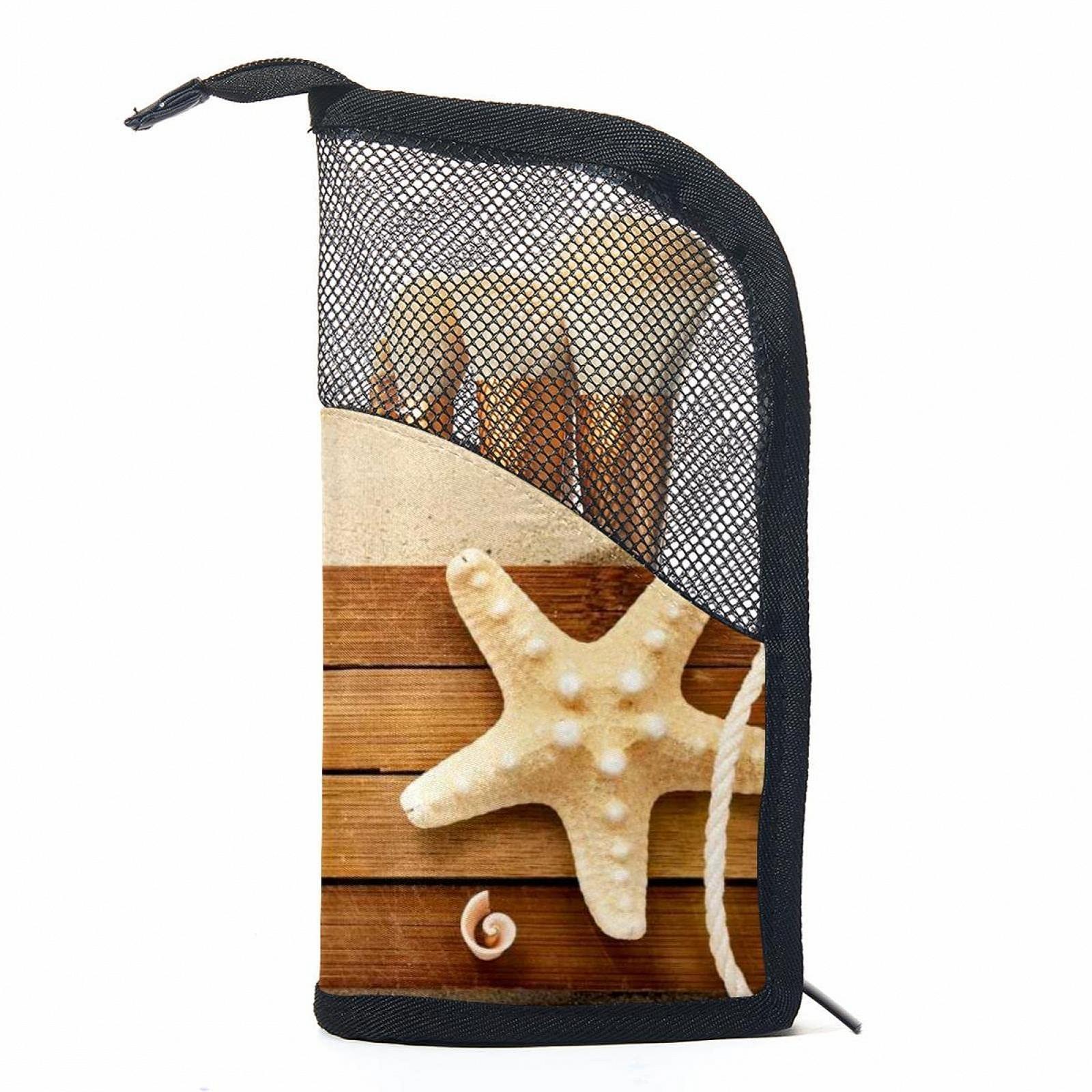 Набор кистей для макияжа с сумкой-органайзером 12 шт. Beach Shell Starfish Wood, Colored-345, фото №1