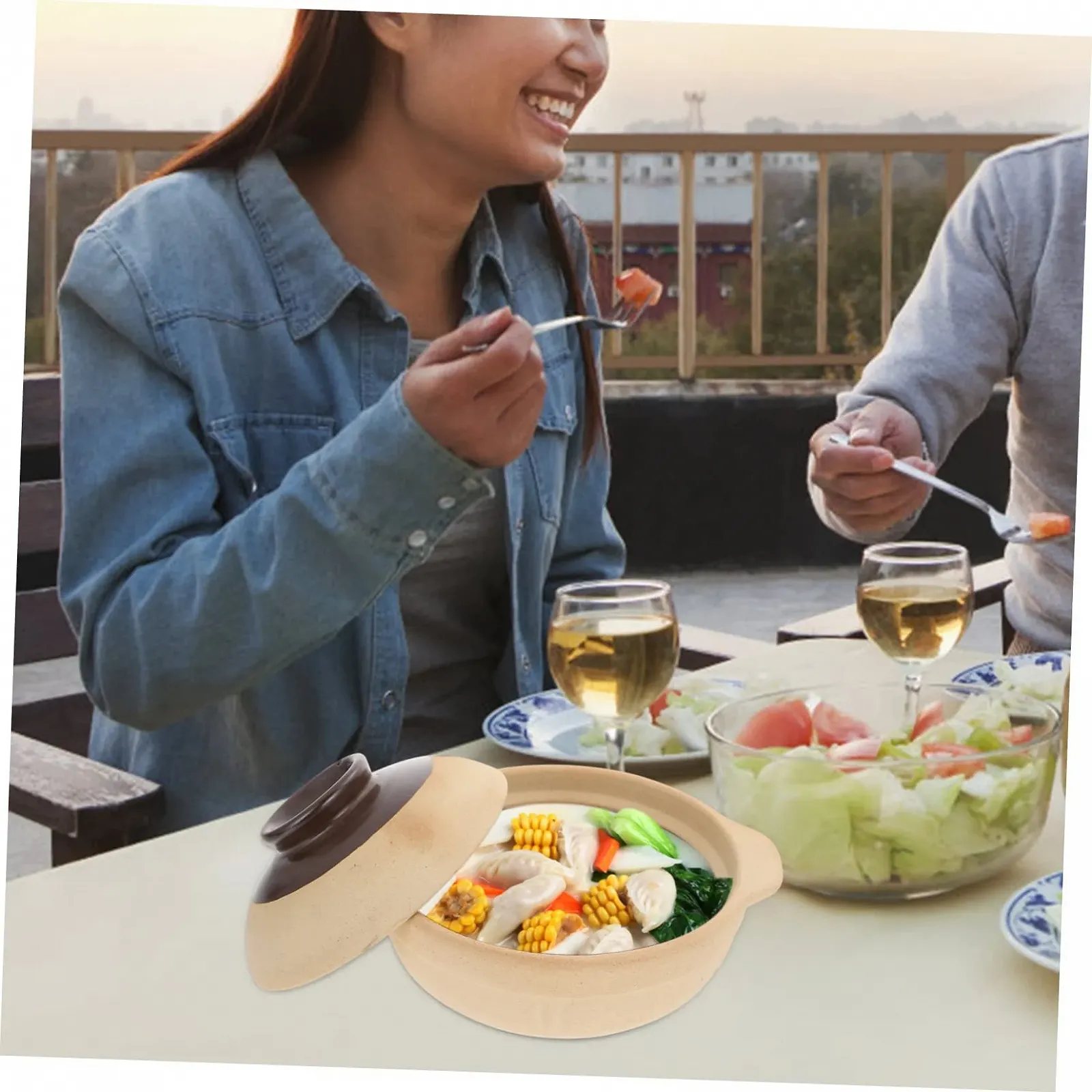 Керамическая кастрюля с крышкой многофункциональная для супа и тушения Различные цвета, фото №4