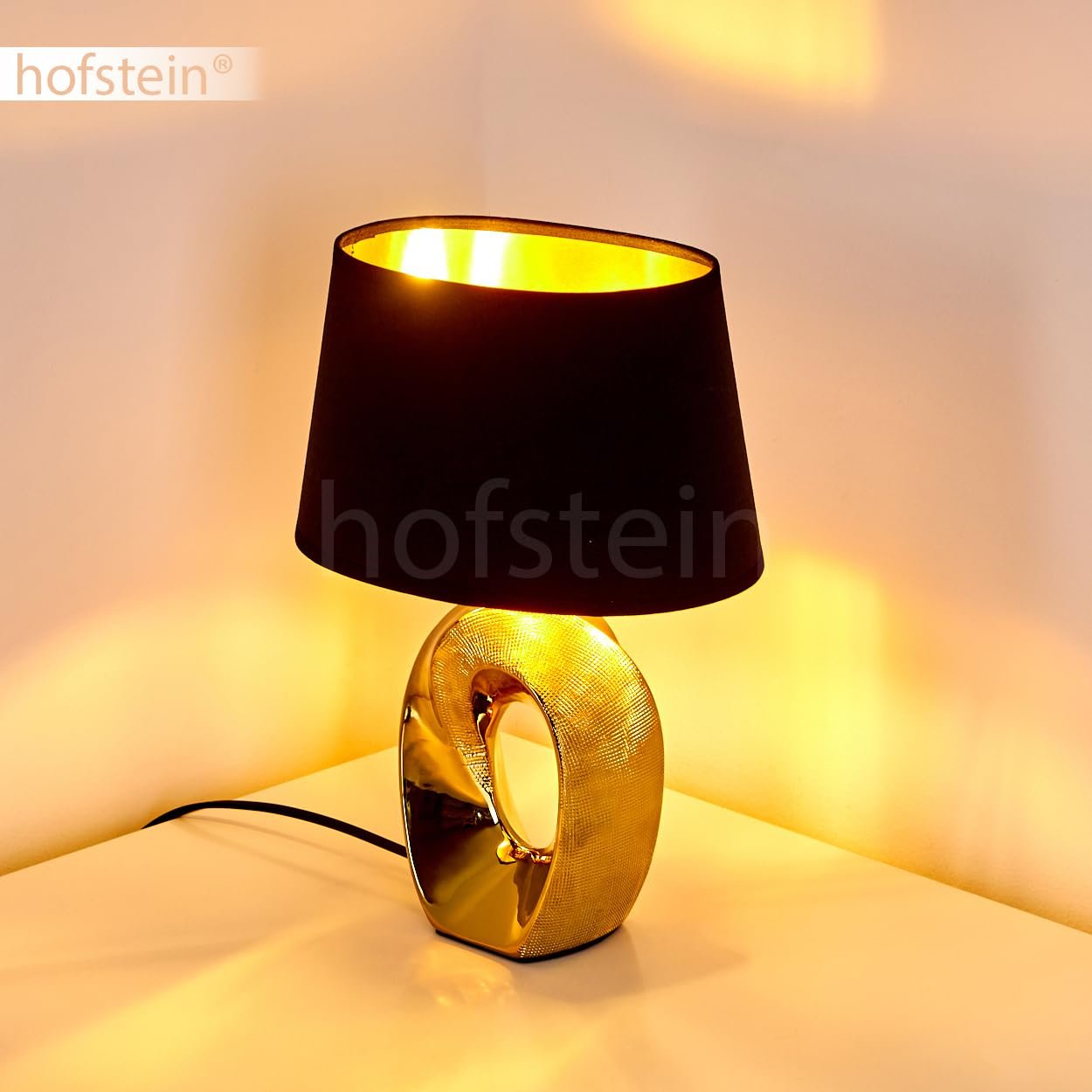 Настільна лампа HOFSTEIN Rovio Metal/Fabric E14 Black/Gold 19.5 см, фото №5