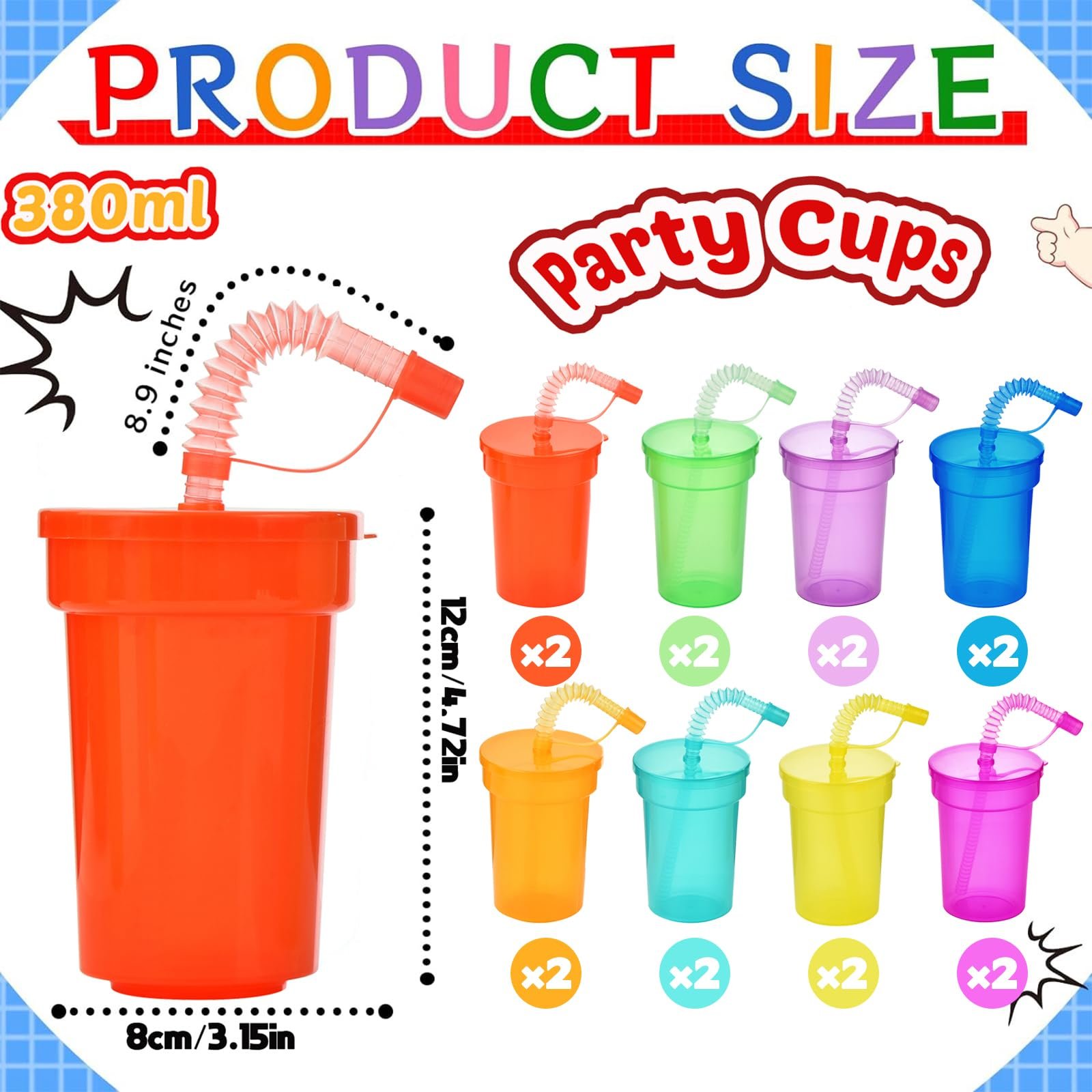 Набір стаканів VITEVER для вечірок 16 шт, Багаторазові пластикові стакани з кришками та соломинками, фото №2 Набір стаканів VITEVER для вечірок 16 шт, Багаторазові пластикові стакани з кришками та соломинками, фото №2