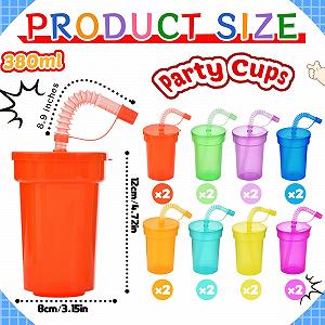 Набор стаканов VITEVER для вечеринок 16 шт, Многоразовые пластиковые стаканы с крышками и соломинками для школьных мероприятий, тематических вечеринок и дней рождений synthetic.ua - Фото 1