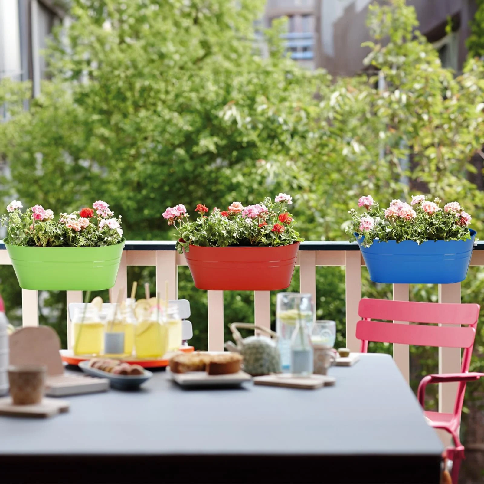 Подвесные цветочные горшки KINGLAKE Набор 4 шт 27 см металлические Разноцветные, фото №6