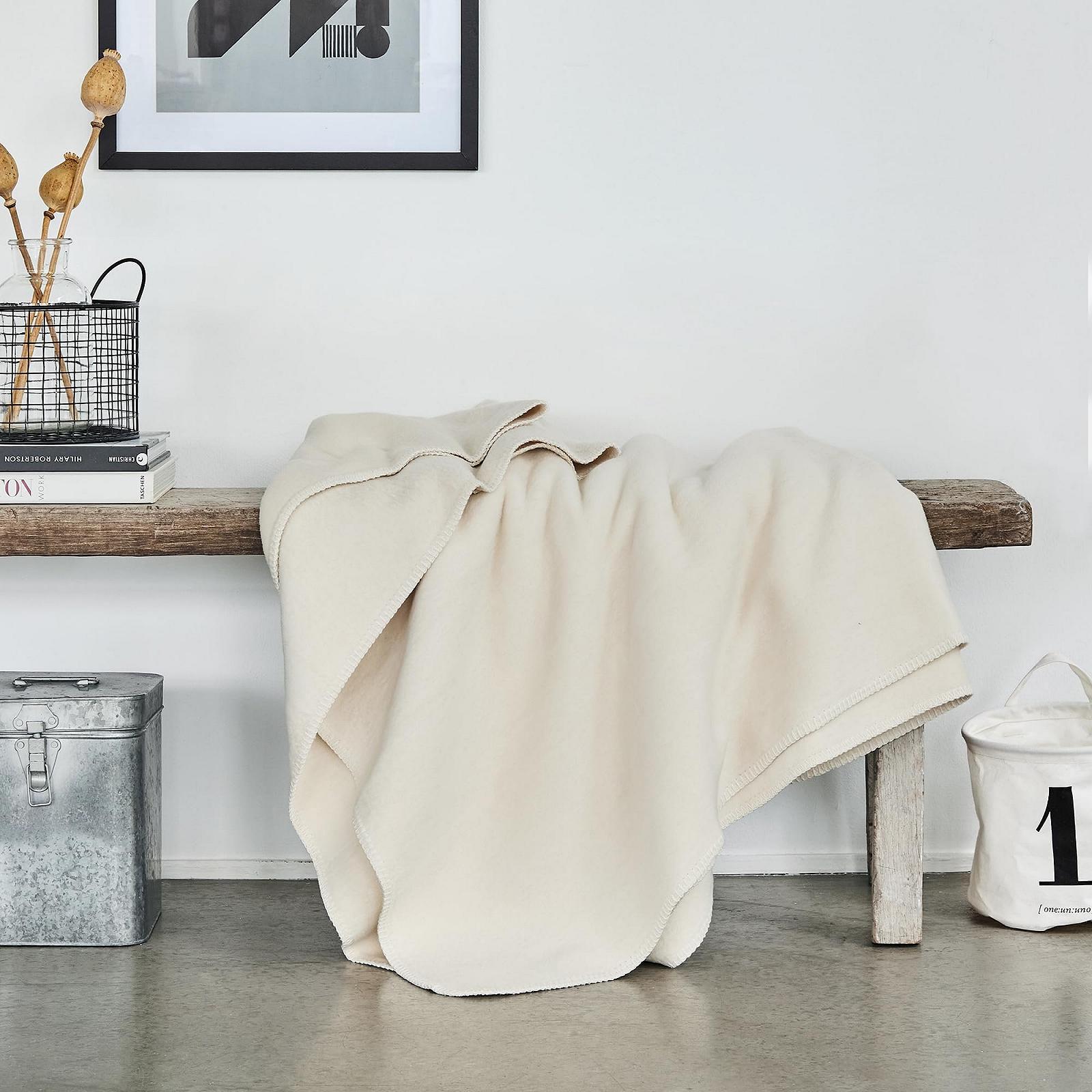 Покривало Ibena Malaga Organic Wool Бавовна, шерсть білий 150 x 200 см, фото №2