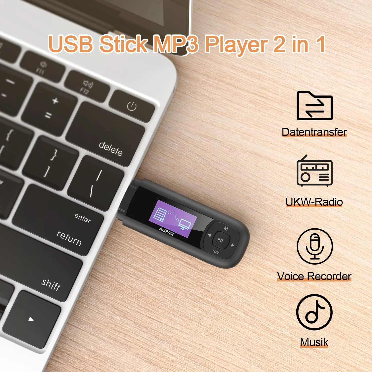 MP3 плеєр AGPTEK U3 8GB Чорний Червоний, фото №2