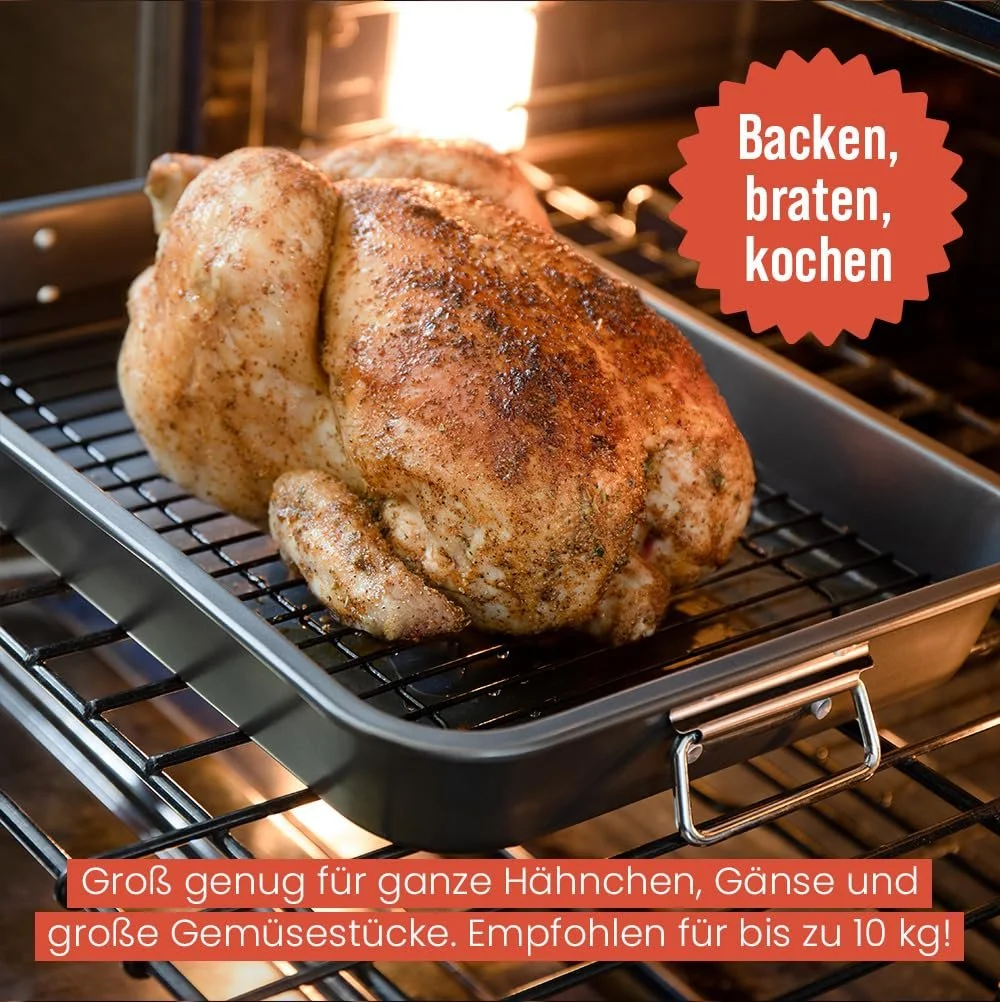 Форма для запекания Chef Pomodoro С решеткой и поддоном для жира, антипригарная 41 x 28 см Серая, фото №5 Форма для запекания Chef Pomodoro С решеткой и поддоном для жира, антипригарная 41 x 28 см Серая, фото №5