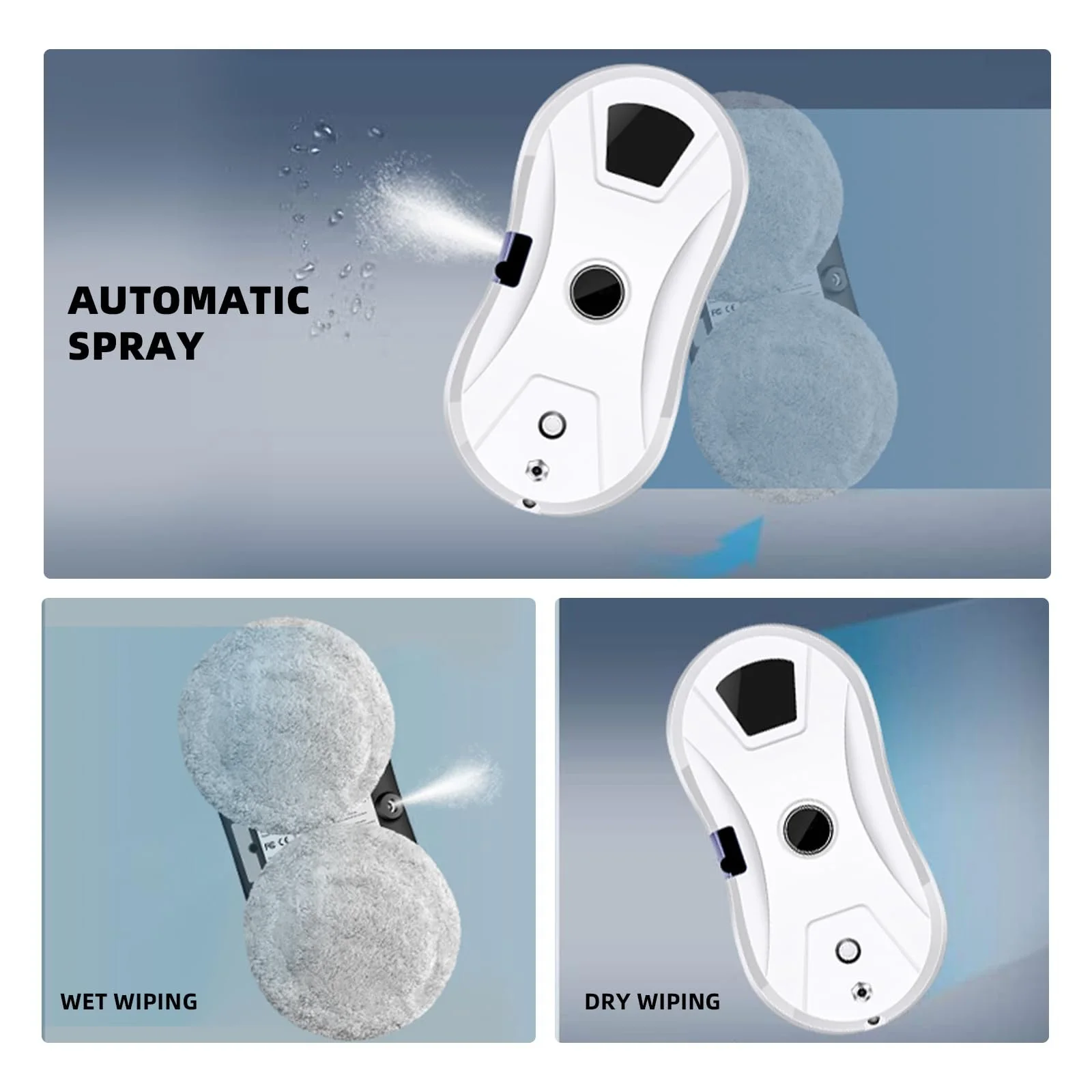 Робот для миття вікон AHWOiHS Автоматичний з розпилювачем води, 5600pa з потужним всмоктуванням для великих зовнішніх вікон, фото №6 Робот для миття вікон AHWOiHS Автоматичний з розпилювачем води, 5600pa з потужним всмоктуванням для великих зовнішніх вікон, фото №6