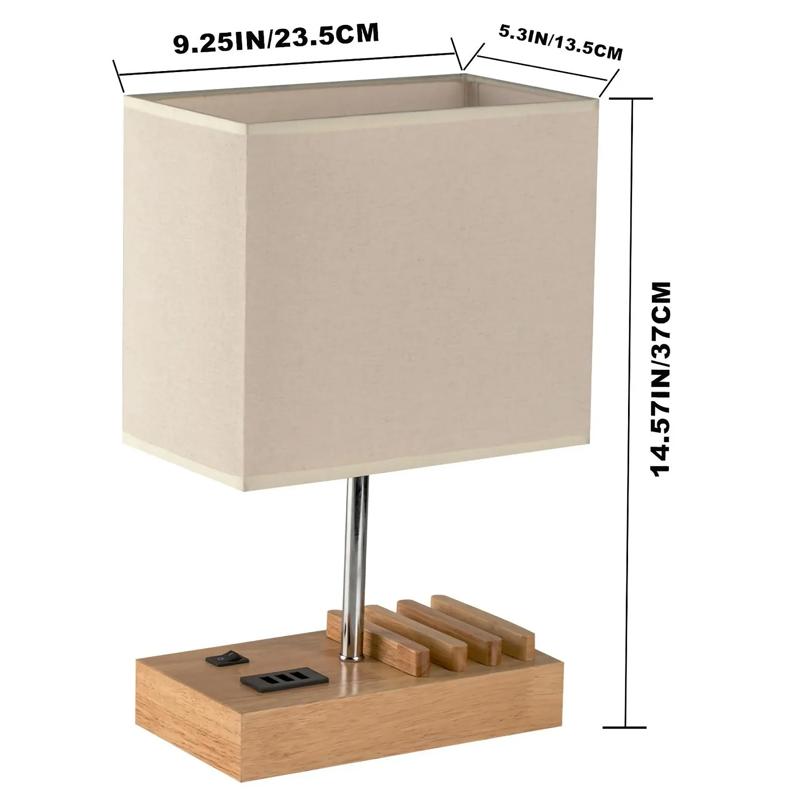 Настільна лампа Dreamholder 3 порти USB A+C 3 підставки для телефону дерево тканинний абажур, фото №3