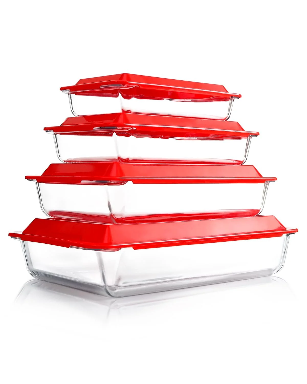 Набор форм для запекания Стеклянные прямоугольные 4 шт. с крышками 1 / 1,7 / 2,8 / 4,2 л, фото №1