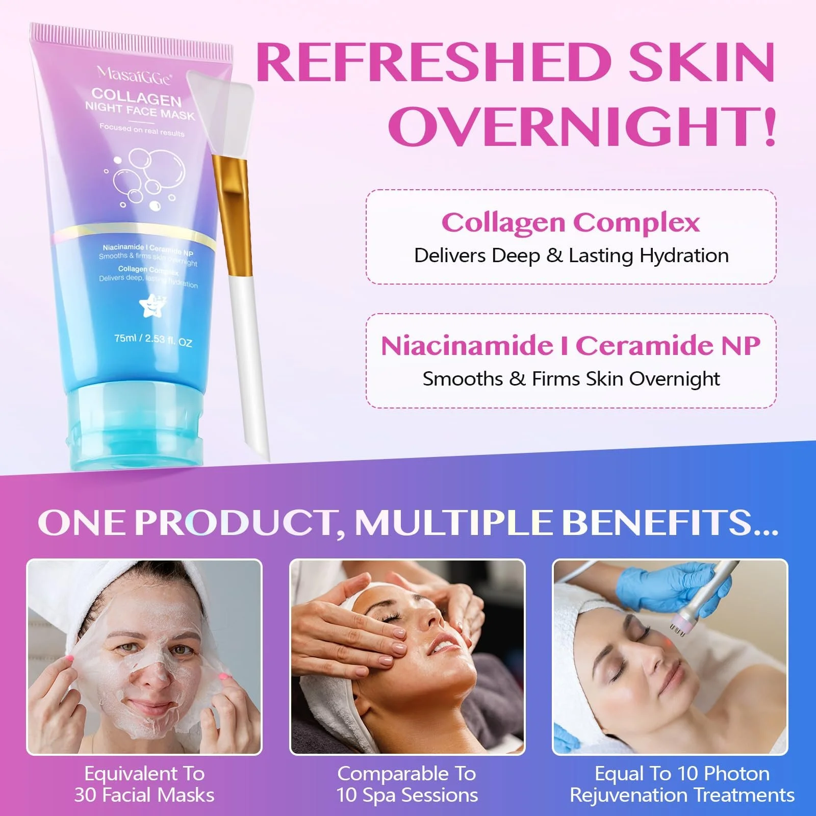 Нічна маска Collagen Wrapping Mask, колагенова маска, зменшує провисання та тьмяність, фото №4