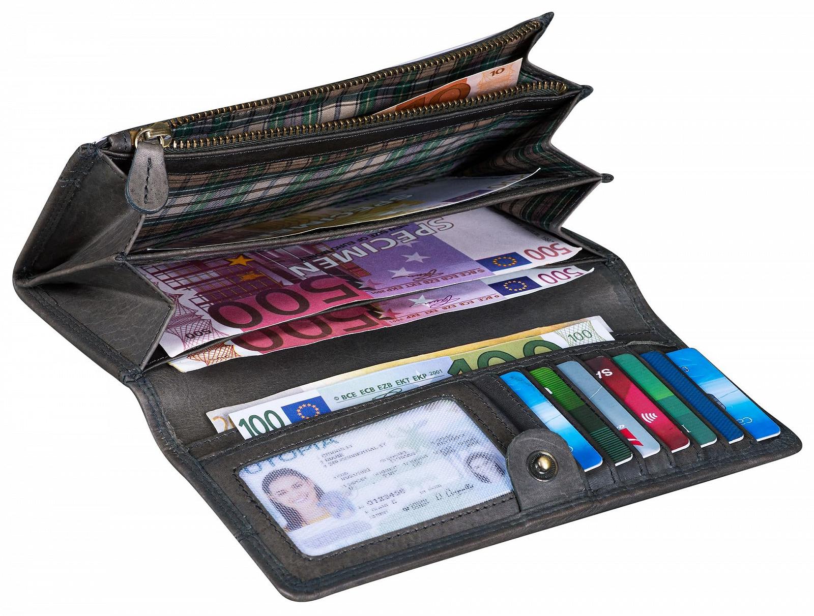 Кошелек Benthill Женский Длинный Из натуральной кожи RFID защита Большой Со множеством отделений для карт Серый Винтажный, фото №5