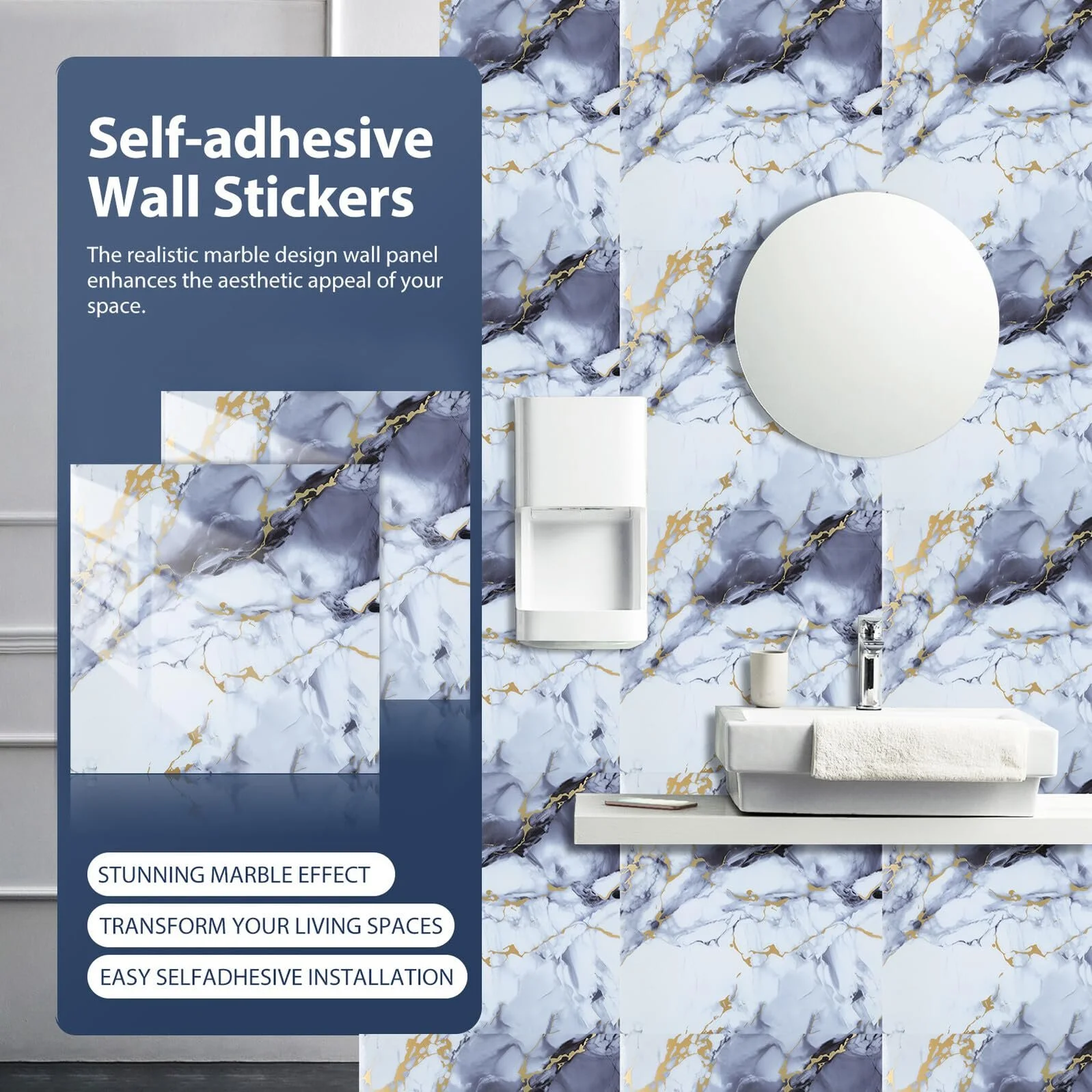 Наклейка на стіну LIFKOME Набір 40 шт Мармурова плитка ПВХ, фото №7