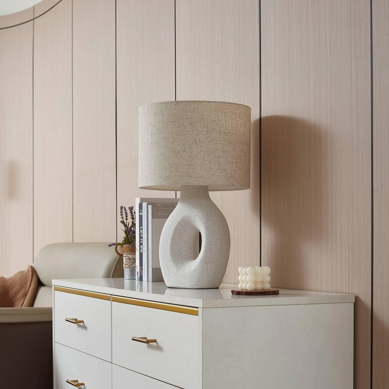 Настільна лампа Lindby Thalassia Scandinavian 1 лампа E27 Білий текстиль, фото №4