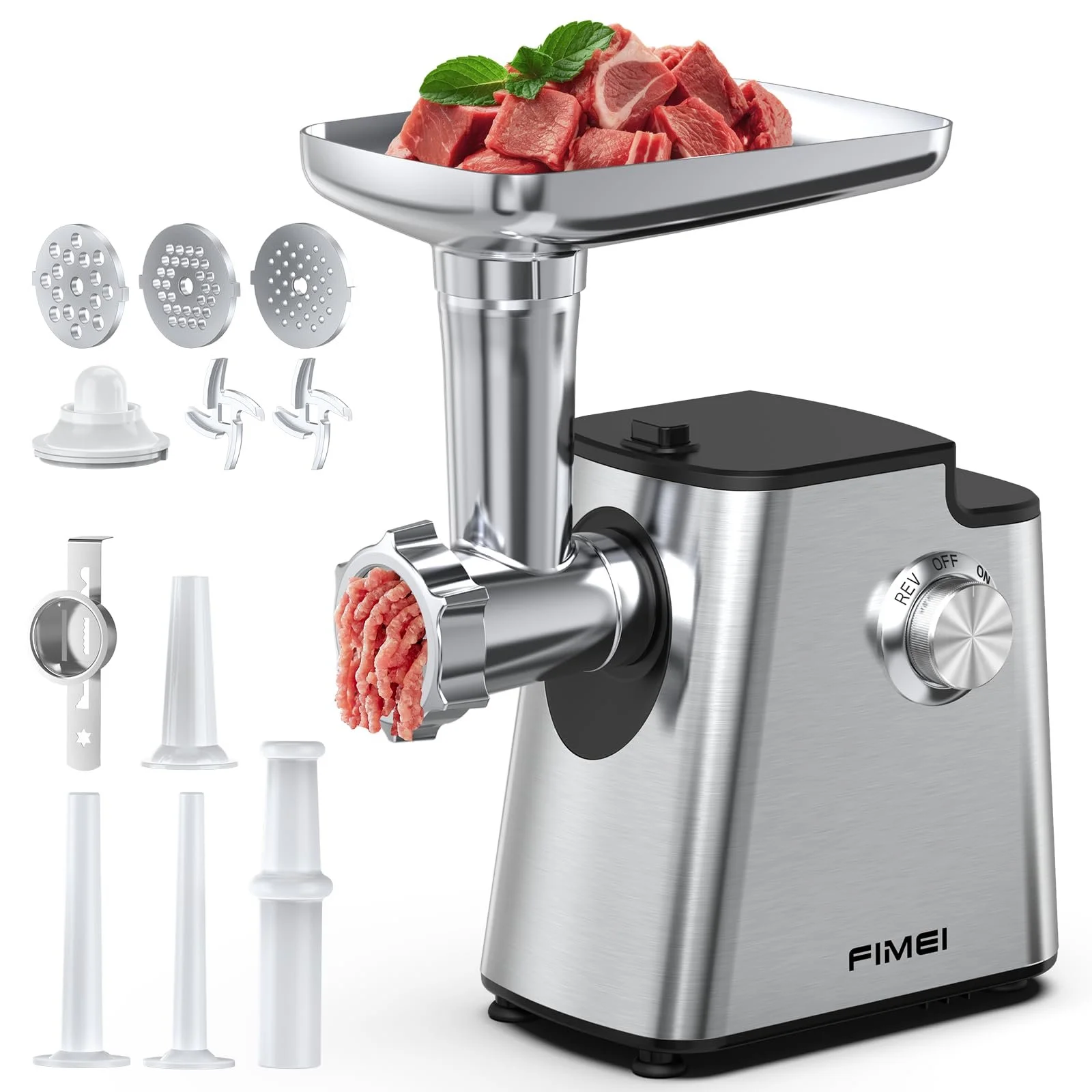 Электрическая мясорубка FIMEI 4-in-1 500 Вт (max 2800 Вт) нержавеющая сталь, фото №1