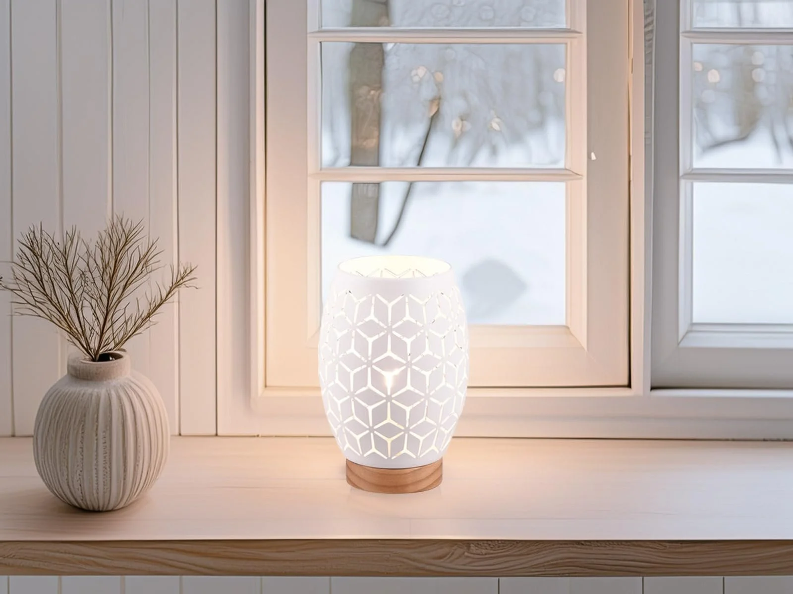 Настільна лампа маленька з візерунком перфорації 21 см біла, фото №5