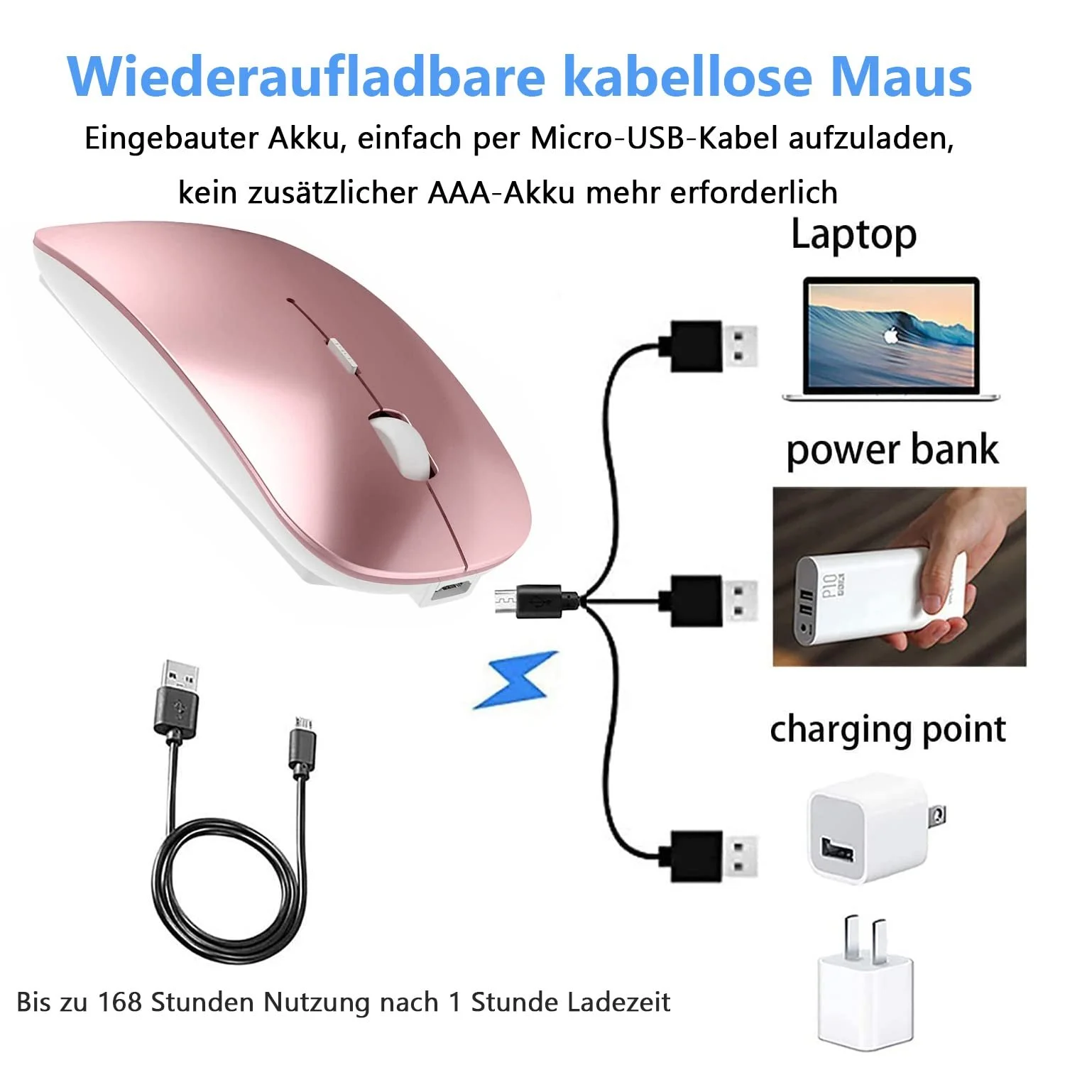 Мышь LEAPEST Беспроводная Bluetooth USB-C адаптер 2.4GHz Розовое золото, фото №6