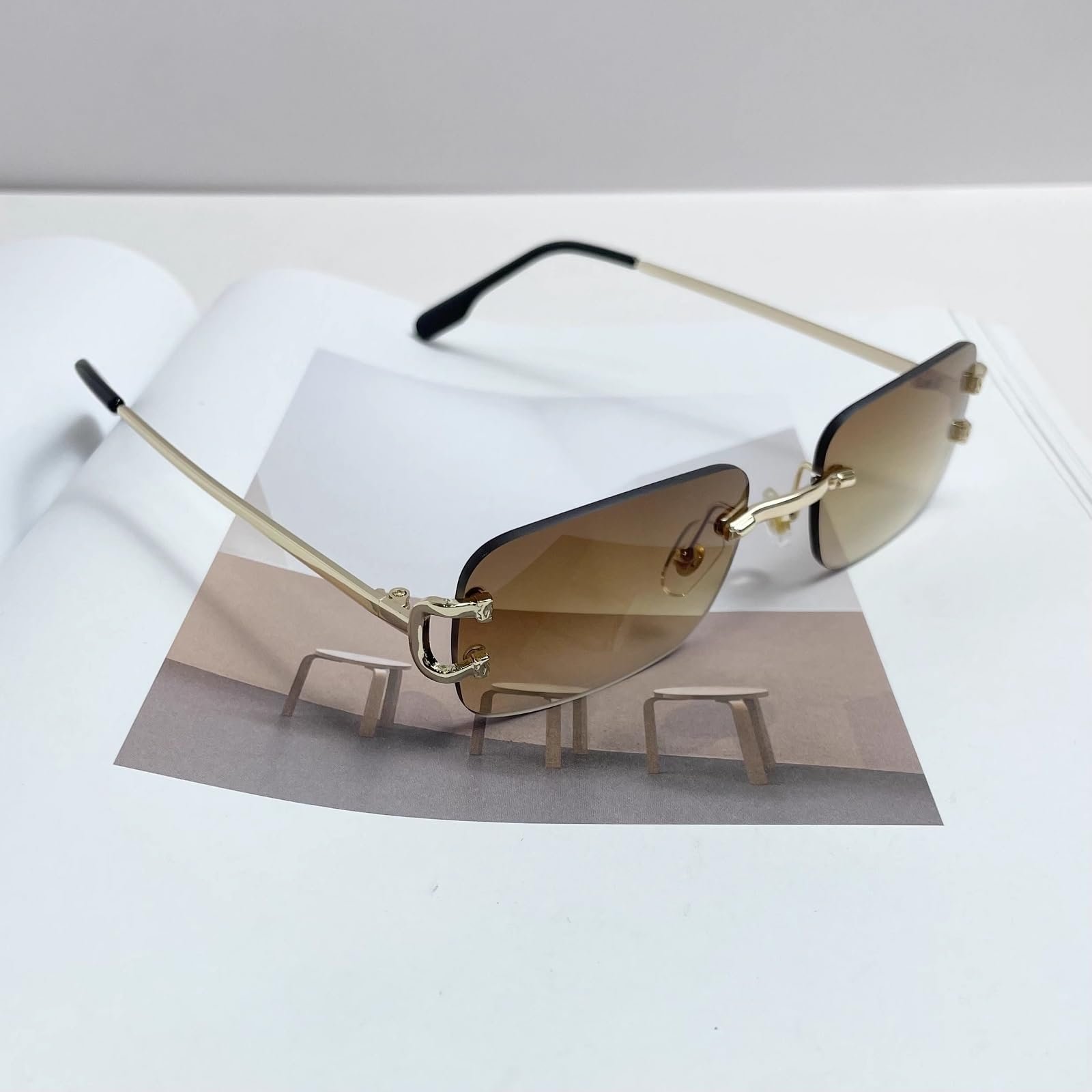 Сонцезахисні окуляри ADEWU Ретро Вінтажні Безрамкові окуляри з UV-захистом Вузькі, фото №3