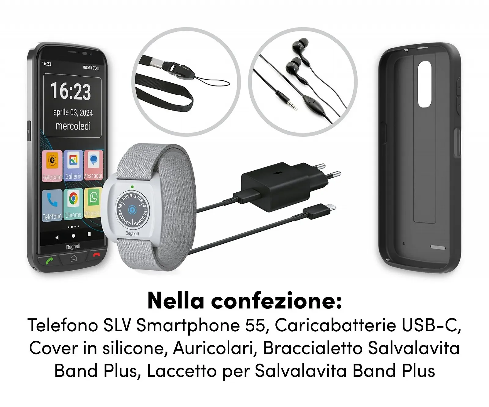 Смартфон Beghelli Kit Life Saver SLV55 + Armband Band Plus 4G SOS GPS 5.5 дюймів Чорний, фото №4
