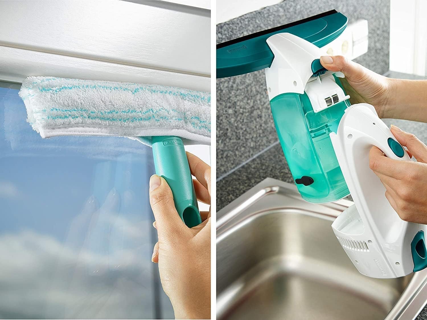 Очиститель окон Leifheit Dry and Clean Complete Set ABS/Silicone/TPR/PA6/Полипропилен/Сталь, 15 x 28 x 31.5 см, бирюзовый/белый, фото №6