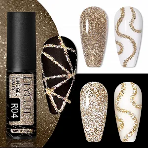 УФ-лайнер лак для ногтей Gold - Glitter Gel для ногтей с тонкой кистью, французский маникюр для самостоятельного салонного дизайна, УФ-лак для маникюра для женщин (Gold) - Фото 1
