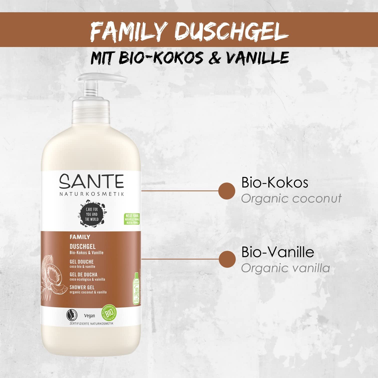 Поживний гель для душу SANTE Naturkosmetik Family Органічний кокос та алое вера 950 мл, фото №5