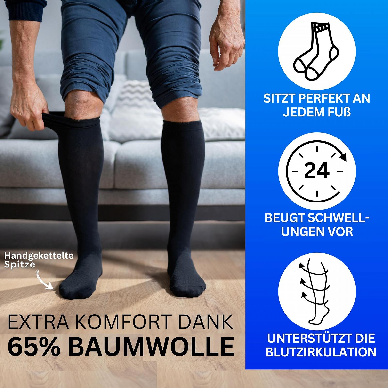 Компрессионные гольфы (2 пары) Support с компрессией, дорожные носки с 65% хлопка для мужчин и женщин - Support гольфы до колена без шва, фото №3