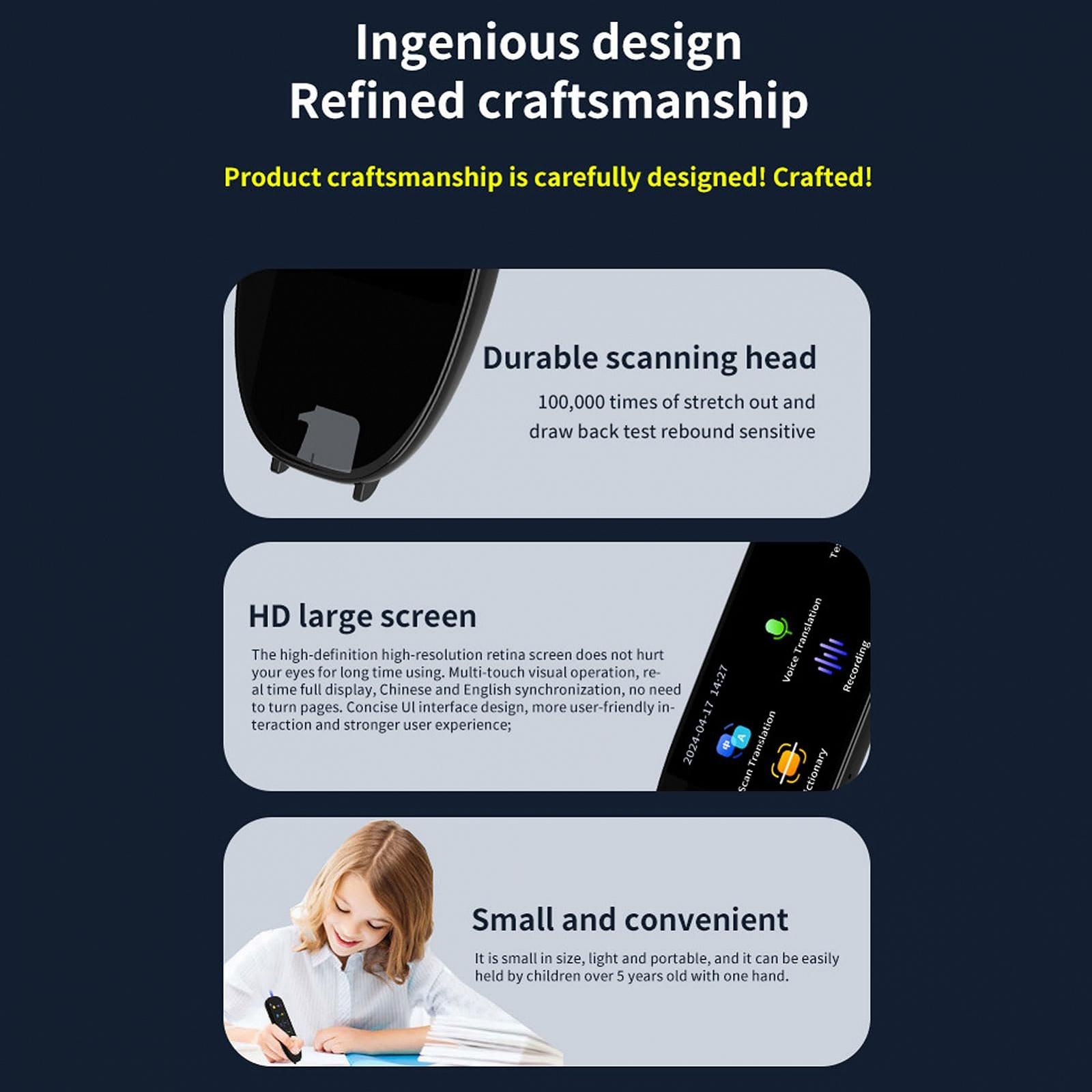 Ручка-сканер для читання, Двостороння Wi-Fi пристрій для перетворення тексту в мову, Підтримка офлайн-перекладу, Пристрій для перекладу 112 мовами з 5.0-дюймовим РК-дисплеєм, фото №8