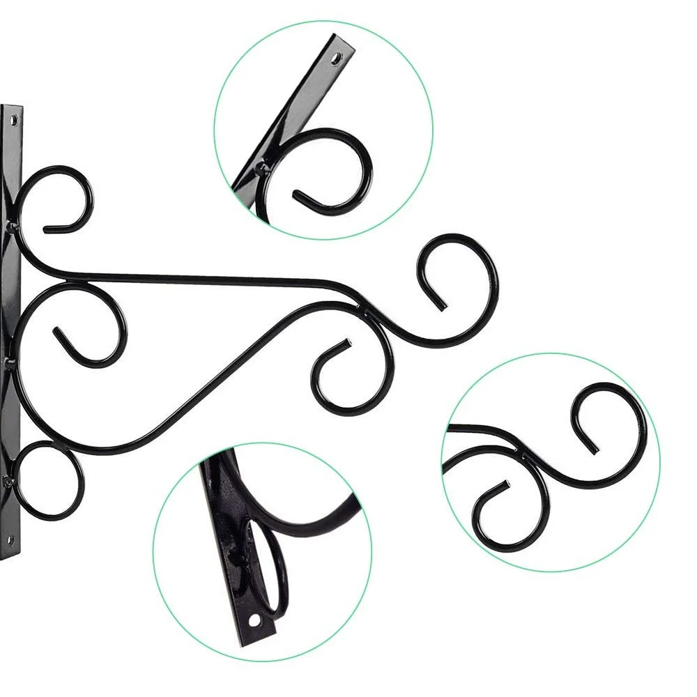 Кронштейны для подвесных корзин 3 шт. Настенные крючки из черного металла для фонарей и декора с 6 винтами, фото №3