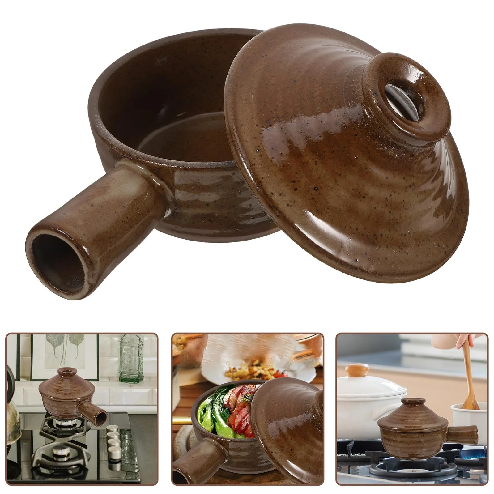 Ківш керамічний з кришкою термостійкий антипригарний для супів та рагу, фото №7