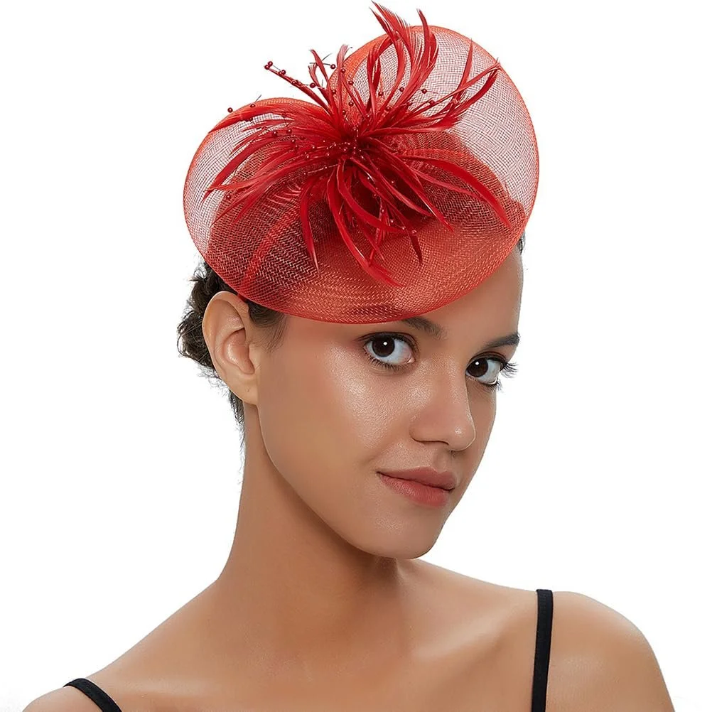 Капелюшок для вечірки ABOOFAN з квітами та пір'ям, елегантний, червоний, фото №9 Капелюшок для вечірки ABOOFAN з квітами та пір'ям, елегантний, червоний, фото №9