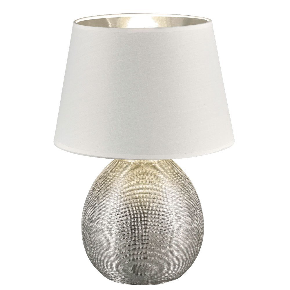 Настільна лампа Reality Leuchten Luxor Кераміка Тканинний абажур Білий/Сріблястий, фото №1