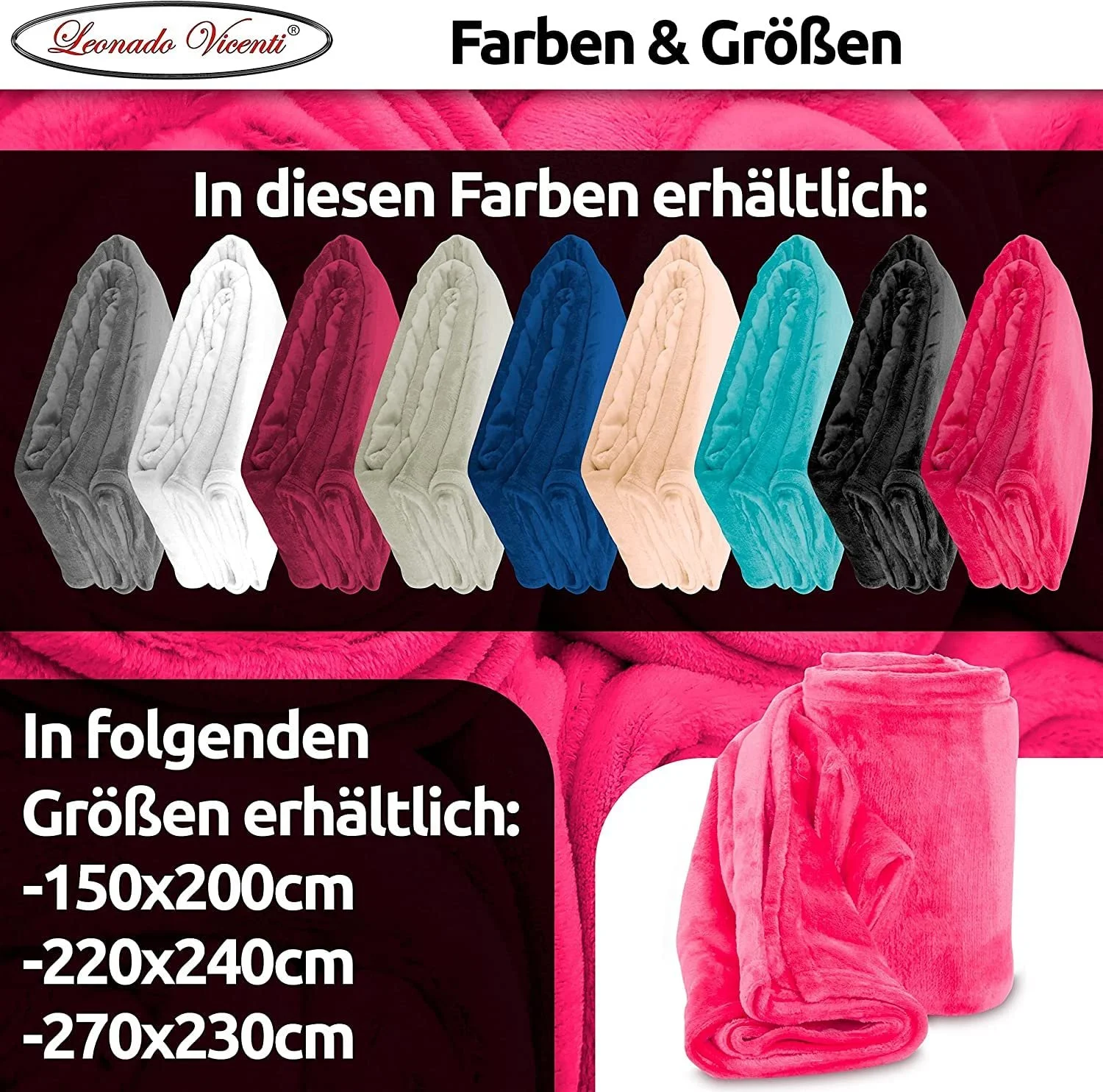 Покривало Leonado Vicenti Fluffy Cuddly 220 x 240 см Фланелева Однотонна Рожева, фото №8 Покривало Leonado Vicenti Fluffy Cuddly 220 x 240 см Фланелева Однотонна Рожева, фото №8