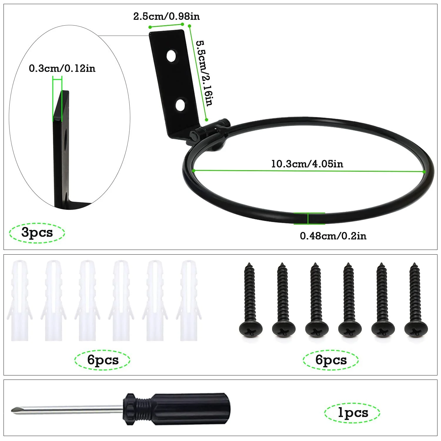 Набір кілець-тримачів для квіткових горщиків GIAK Настінний 3 штуки Складаний Чорний, фото №2 Набір кілець-тримачів для квіткових горщиків GIAK Настінний 3 штуки Складаний Чорний, фото №2