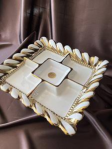 Менажниця, блюдо фарфор з золотим декором на ніжці Розкіш 25х25 см synthetic.ua - Фото 1