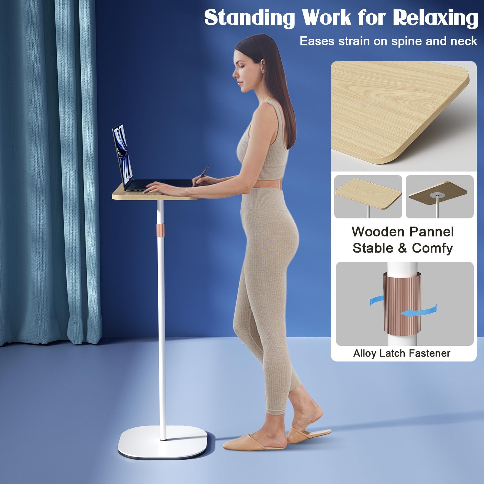 Стойка для проектора, Портативная напольная стойка для ноутбука, Многофункциональная напольная стойка, Регулируемая высота от 47 см до 120 см, Столик для кровати/дивана, Идеально подходит для ноутбука/проектора/камеры/книги, Легкая сборка (Белый), фото №4